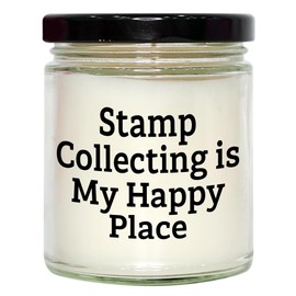 Generic Stamp Collecting Gifts: 9oz Vanilla Scented 'Stamp Collecting is My Happy Place' Candle for Father's Day | Gifts from Daughter Son to Dad, White, 9-CAND