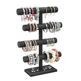 MOOCA 4-Tier Wooden Jewelry Display, Jewelry Stand, Bracelets, Necklaces, Watches, Bangles Holder Stand, Accessory Display Storage Organizer, Black Color