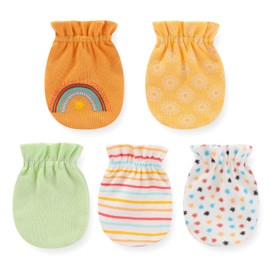 Ecojoy Newborn Baby Elastic Scratch Mitten 5 Pieces Tiny Baby Boy and Girl Gloves Scratch Mits 0-6 Months Rainbow, rainbow