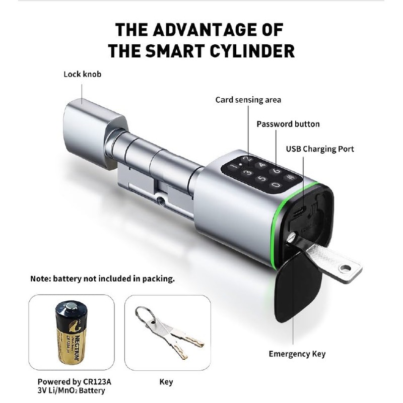 Smart Fully Digital Life Smart Cylinder Lock, Aluminum Brass Low