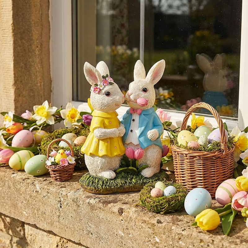 Easter Decorations Outdoor with Solar Lights, 8'' Lighted Easter Bunny