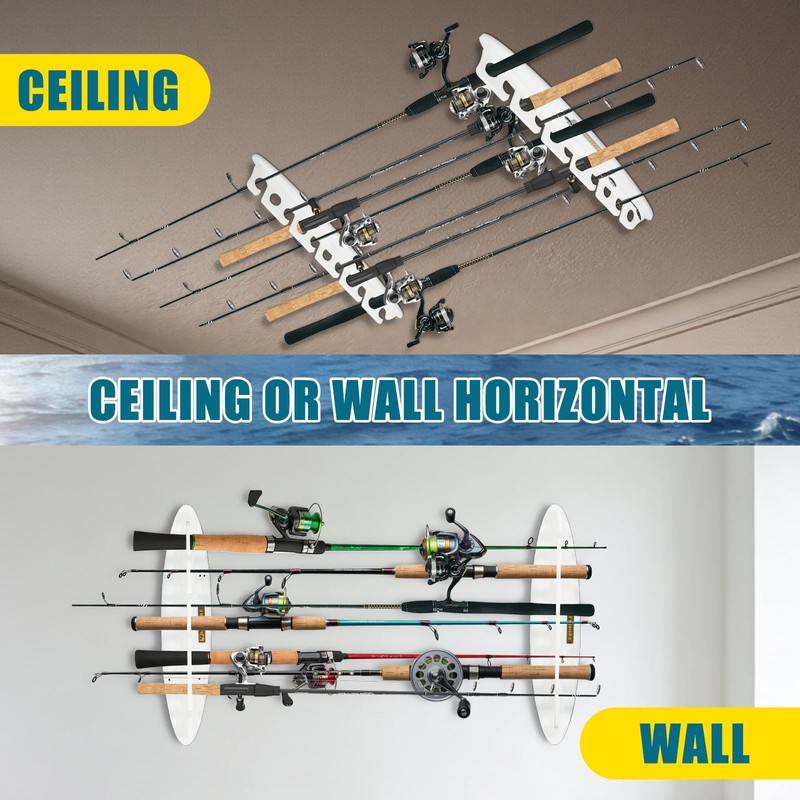 FEIMIRE Wall Mount HDPE Fishing Rod Holder for 11 Rods