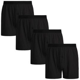 INNERSY Men's Cotton Knit Boxer Shorts Loose Fit Soft Lounge Underwear 4-Pack(4 Black,2XL)