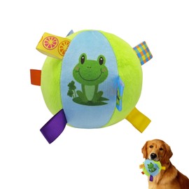 LuckyOpt Dog Ball Toy, 12CM Dia Plush Dog Interactive Toy Ball with Grab Tabs, Dog Balls with Bell Inside for Tug of War, Dog Toys Ball for Small Medium Breed (Frog)