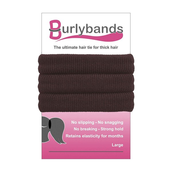 Burlybands Large Hair Ties for Thick Heavy or Curly Hair. No Slip No Damage Seamless Ponytail Holders Scrunchies Sports Thick Hair Ties (Brown 3 Pcs)