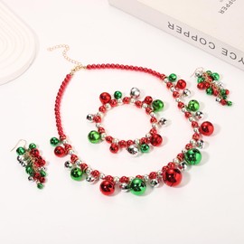 PHALIN Christmas Jewelry Set for Women Beaded Jingle Bells Necklace Bracelets Earrings Xmas Holiday Jewelry Accessories Christmas Sweater Outfits Party Favors Gifts (Style A)