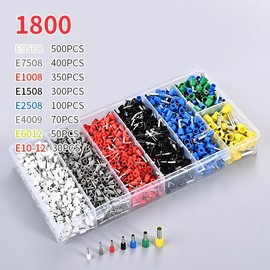 Wenrescry 1800 Piece Wire End Ferrules Set, Cable End Ferrules Insulated Assortment 0.5-10 mm², Colourful Insulated Wire End Ferrules Made of Tin-Plated Brass Inserts for Wire Connections
