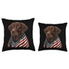 Chocolate Labrador With American Flag Patriotic USA Throw Pillow