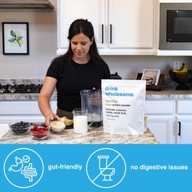 drink wholesome Vegan Vanilla Almond Protein Powder | for Sensitive Stomachs | Additive & Dairy Free | No Artificial Sweeteners | No Bloating, Farts or Gas | No Constipation or Diarrhea