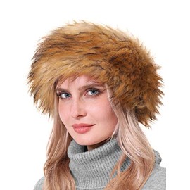 Faux Fur Headband with Elastic for Women's Winter Earwarmer Earmuff(One Size,Nature)