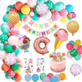 weeyin Birthday Decoration Girl, Decoration Birthday Children's Birthday Girl with Happy Birthday Decorations Garland Candy Doughnuts Birthday Decoration for Girls Children Women Party Decoration
