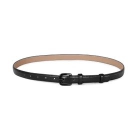 JASGOOD Women Skinny Leather Belts,Thin Dress Waist Belt for Jeans with Pin Buckle,Black,Suit for Pant Size 24-29 Inches