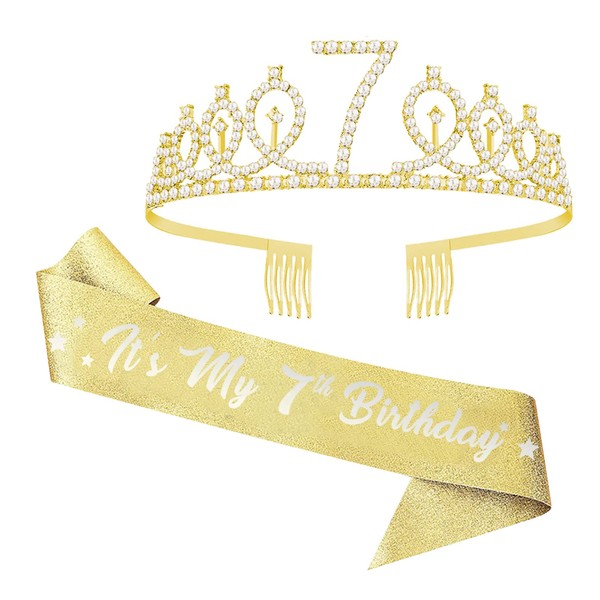 UVATAHONA 7th Birthday Party Set - Glitter Sash, Tiara Crown,