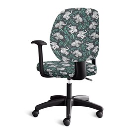 Poceacles 2 Piece Computer Chair Seat Cover Protective & Stretchable Elephant Green Leaf Print Universal Chair Covers Stretch Rotating Chair Slipcover