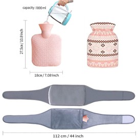 Xuntuo Hot Water Bottle Belt with Cover Hot Water Bottle Belt Hot Water Bottle with Soft Plush Cover for Neck Shoulder Back Legs Waist