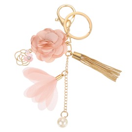 sourcing map Flower Tassel Keychains, Cute Accessory Car Keyring Holder, Purse Handbag Pendant for Women Girls Wallet Bag, Backpack, Pink