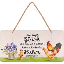 LANOLU Retro Tin Sign Chicken Coop Who Says Happiness, Chicken Accessories, Funny Signs with Sayings, Vintage Metal Signs Chicken Decoration for the Chicken Coop, Garden Sign, Chicken Decoration, 16 x