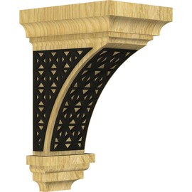 Ekena Millwork CORW05X05X10JETLBLRO Medium Jefferson w/ IronCraft Trellis Inlay Wood Corbels, 5"W x 5 3/4"D x 10"H, Red Oak