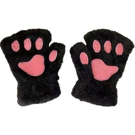 TRADERPLUS Cat Claw Gloves Bear Paw Gloves Plush Winter Cute Kitten Fingerless Mittens Plush Winter (Black)