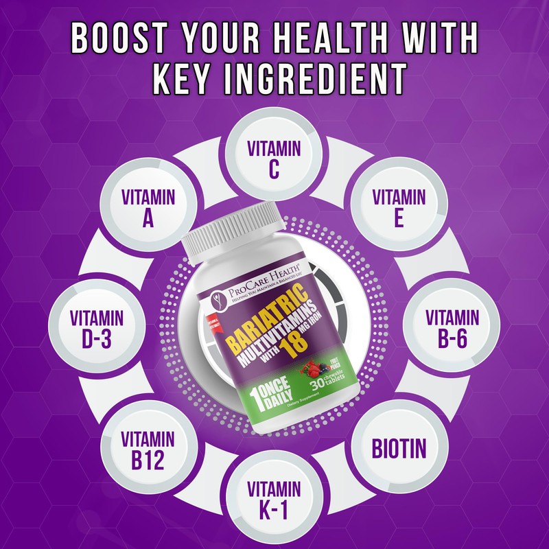 ProCare Health Bariatric Chewable Multivitamin with Iron 18mg (30 Tablets)
