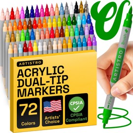 ARTISTRO Dual Tip Acrylic Paint Markers - Easy for All Ages & Levels Acrylic Paint Pens for Fabric, Rocks, Paper, Wood, Canvas, Glass, DIY (Dual Tip Brush + Fine, 72)
