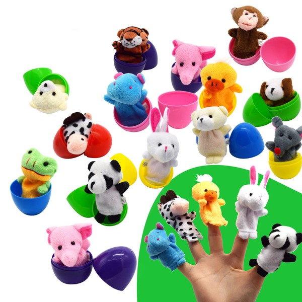 Nyicey 12 Pack Fillable Plastic Easter Egg with Finger Puppet for Easter Theme Party, Favor Easter Eggs Hunt, Basket Stuffers Fillers, Classroom Prize