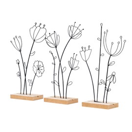 levandeo Set of 3 Stand Flower Metal MDF Black Natural Wire Decoration Table Decoration Spring Figure Home Decoration