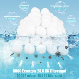 VAZILLIO Filter Balls 800 g Pool Filter Balls Replace 28.6 kg Filter Sand for Sand Filter Systems, Swimming Pool, Filter Pump, Aquarium Sand Filter (800G)