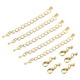 uxcell 20Sets Fold Over Cord Ends with Lobster Claw Clasps & Extension Chain, 3mm Terminators Crimp Cap Clasp Tips for DIY Craft Making, Gold Tone