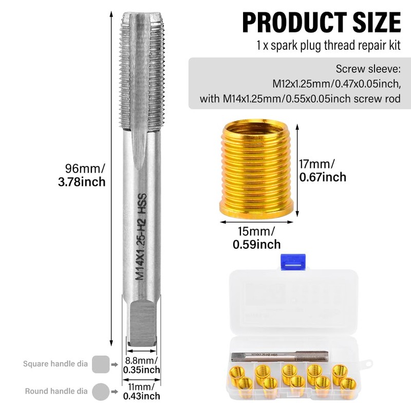 NINEFOX Spark Plug Thread Repair Kit, M12x1.25 | 10-Piece Inserts