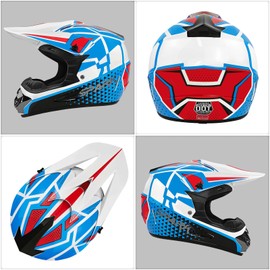 Youth Dirt Bike Helmets DOT Approved Fashion Kids Motocross, ATV, Off-Road, Four Wheelers, BMX Motorcycle Bike Helmets (Goggles Gloves Faceshield) (LR-Blue, Medium)