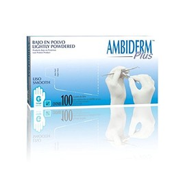 AMBIDERM Guante No Esteril Mediano Plus Latex Desechable Bajo En Polvo Liso Blanco Caja C100