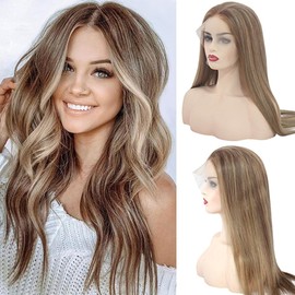 30 Inch Ash Blonde Highlight 13x4 Transparent Lace Front Wigs Human Hair 150% Density Balayage Light Brown to Ash Blonde HD Lace Front Wigs for Women Human Hair 6T6P18 Pre Plucked with Baby Hair
