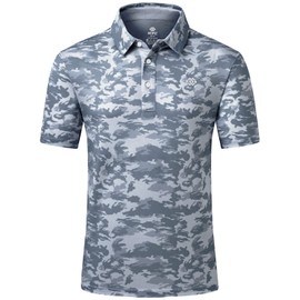 MoFiz Men's Dry Fit Golf Polo Shirts Outdoor Sports Hiking Workout Military Tee Grey Camo Size M