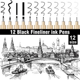 12 Pack Micro Pens Fineliner Drawing Pens Set,Fine Liner,Waterproof,No Ink Leakage Artist Pens.Black Drawing Pens Fine Point for Illustration,Technical Drawing,Journaling,Manga,Sketching,Bible.