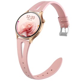 Compatible for Aeac Smart Watch Bands, 20mm, 22mm Quick Release Slim Vintage Leather Strap Replacement for Women, Man, Wristband Compatible for Aeac 1.32 Inches Round, W208 Plus, IDW19, GTX12 Smart Watch (Pink, 20mm size band)