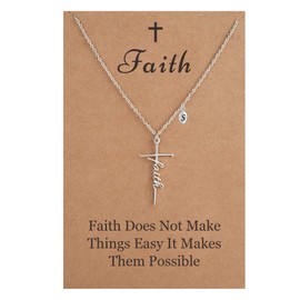 SANNYRA Faith Necklace for Women, Initial Christian Cross Necklaces, 18K Sliver Plated S Letters Religious Cross Pendant Jewelry for Her