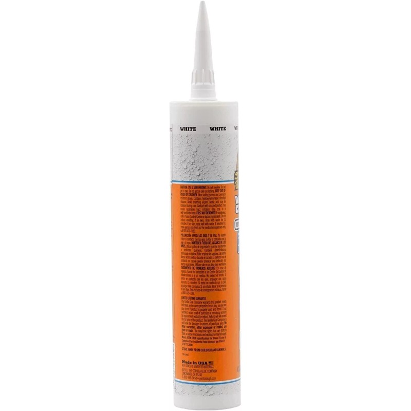 Gorilla Waterproof Caulk & Seal 100% Silicone Sealant, 10oz Cartridge,