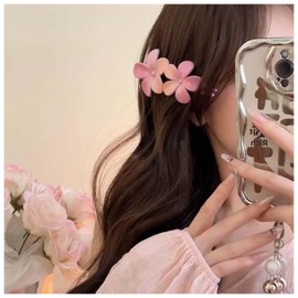 Inilbran Boho Flower Hair Clips Vintage Flower Hair Claw Clips French Flower Floral Hair Clips Pin Flower Not Slide Hair Clips Grip Hawaiian Flower Decorative (Pink)