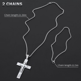LeapoFaith Cross Pendant for Car Rear View Mirror Decor Hanging Ornament Stainless Steel Hollow Cross Necklace Amulet Jewelry Men Christian Gift (Silver)