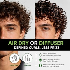 Crema definidora de rizos para hombre – Con manteca de karité, aceite de argán y aloe vera – Crema de peinado ligera para cabello rizado, ondulado y a