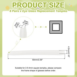 PATIKIL 8 Pairs Eye Glass Replacement Temples, Silicone Anti-Slip Eyeglass End Tips Glasses Retainers Fits 2x2mm for Square Thin Metal Eyeglass Sunglasses Temple, Clear