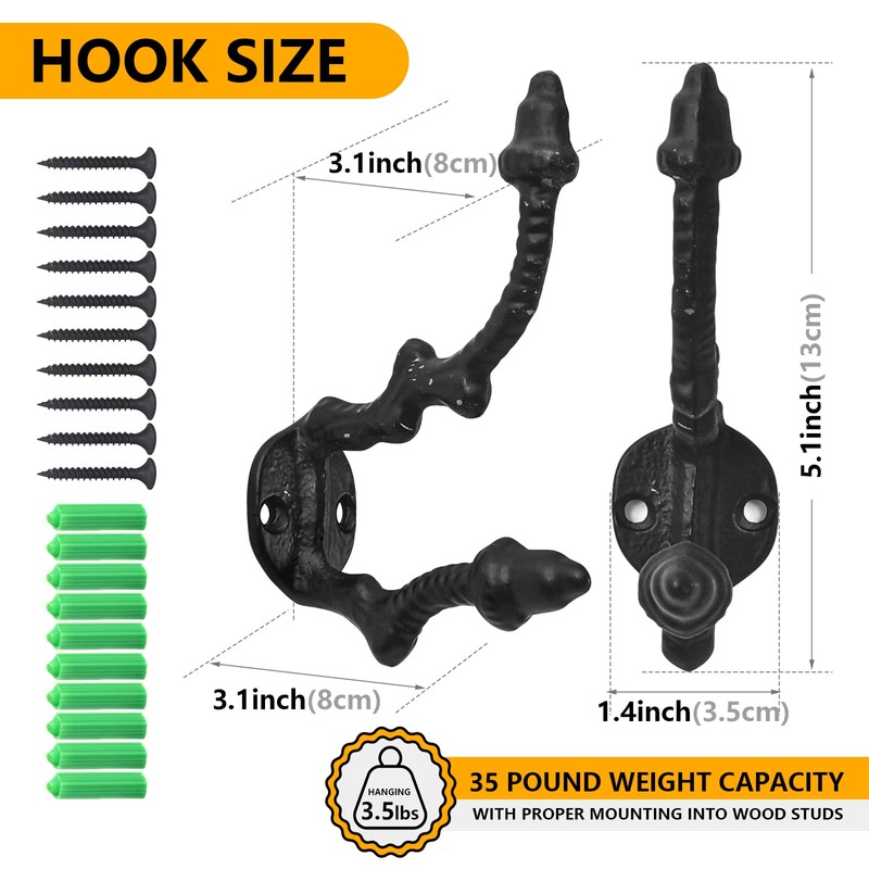 rumdraw Wall Mount Heavy Duty Antique Decorative Black Wall Hooks
