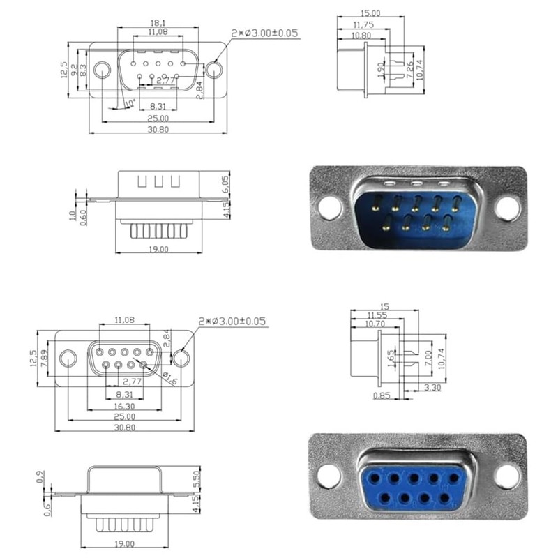 PENGLIN 10 x DB9 plug and 10 x socket soldering