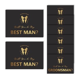 GroomBrideGifts 8 Pieces Groomsman Proposal Cards 6 Will You Be My Groomsman and 2 Best Man Cards with Envelopes Groomsmen Invitation Card for Wedding Supplies(Black-Bold)