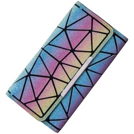 XLKJ Geometric Long Wallet, Luminous Purses and Handbags for Women, blue