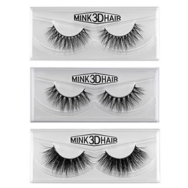 JewelryWe 3D Mink Haar Falsche Wimpern Schwarz 100% handgemacht Eyelasches WimpernverlÃ¤ngerung Make-up, 3 Paare Pack