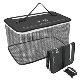 SANLIKE Floating Fishing Basket Collapsible Fishing Net Cage, Rubber Coated Net 40L Fish Basket for Live Caught Fish Minnows Bait Bucket Minnow Trap, Black