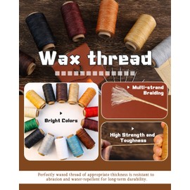 DIUDUS 218 Yards Waxed Thread, Leather Sewing Waxed Thread with Heavy Duty Sewing Needles, Leather Thread for Hand Stitching Leathercraft Repair Furniture Shoes Bags Sofa (Black)