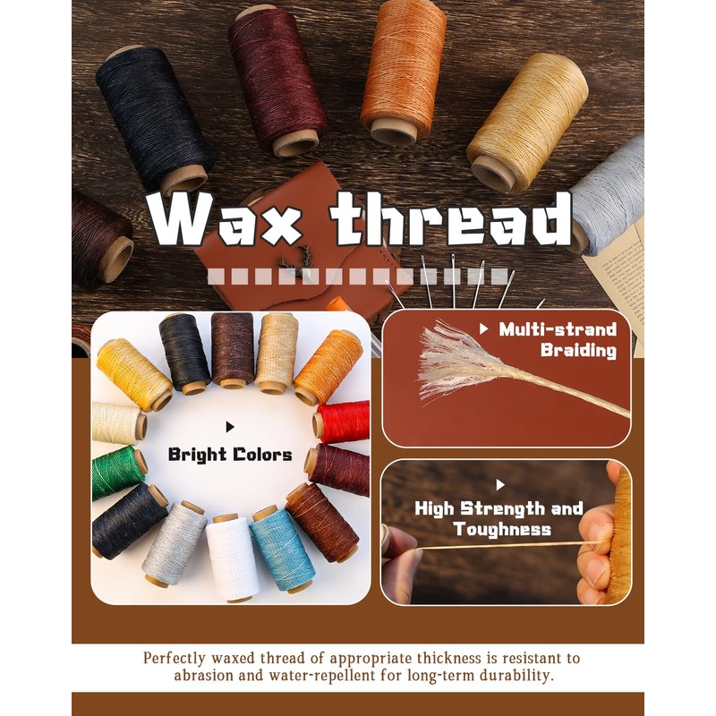 DIUDUS 218 Yards Waxed Thread, Leather Sewing Waxed Thread with